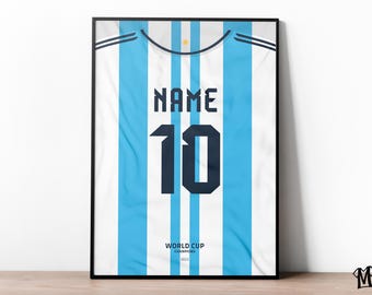 Argentinië aangepaste trui, voetbalafdrukken, voetbalposter, voetbal kunst aan de muur, jongens kamer decor, aangepaste voetbaltrui, voetbal cadeaus voor jongens
