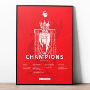 Liverpool Champion Poster, LFC Football Prints, Premier League, Soccer Wall Art, Boys Room Decor, Sport Poster, Football Gifts For Boys