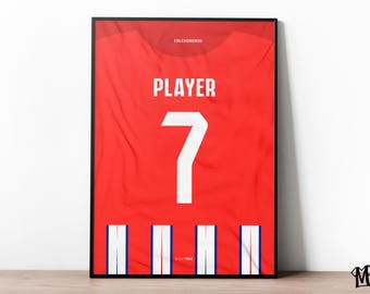Atletico Madrid aangepaste jersey, voetbalprints, voetbalposter, voetbalkunst aan de muur, kamerdecoratie jongens, aangepaste voetbaltrui, voetbalcadeaus jongens