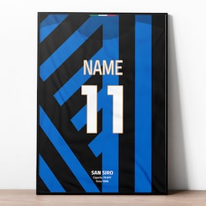 Inter Milan Custom Jersey, Football Prints, Soccer Poster, Soccer Wall Art, Boys Room Decor, Custom Football Jersey, Football Gifts For Boys