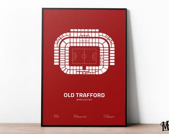Pôster do Manchester United, impressões de futebol, pôster de estádio, arte de parede de futebol, decoração de quarto de meninos, pôster de esporte, presentes de futebol para meninos