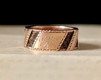 Antique Victorian 14k Rose Gold Mourning Ring Featuring the Name "Ettie"