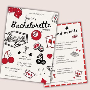 Invito glamour a tema Vegas/casinò con itinerario – Set stampabile personalizzabile in formato A4