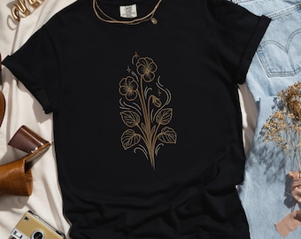 Floral Line Art Comfort Colors Shirt – Botanical Tee