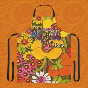 Custom Apron, AOP apron, one-of-a-kind apron, hippie peace apron, kitchen apron, fun apron, BBQ, cooking apron, gardening, hippie at heart