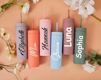 Personalized Tumbler with Lid and Straw, Custom Skinny Tumbler, Pastel Matte Cup, Bridesmaids Gifts, Bridesmaid Proposal, Bridal Shower Gift