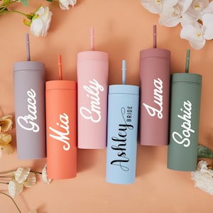 Bridesmaid Gifts, Personalized Tumbler with Lid and Straw, Christmas Tumbler, 16oz Skinny Cup, Bridesmaid Proposal, Bachelorette Party Gifts