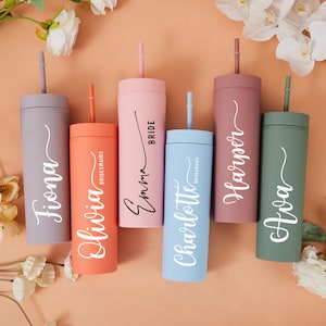 Bridesmaid Gifts, Bridesmaid Proposal, Personalized Tumbler with Same Lid and Straw, Custom Wedding Cups, 16oz Skinny Tumblers, Any Occasion