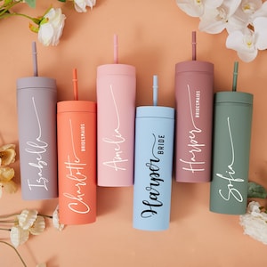 Bridesmaid Gift, Personalized Tumbler with Lid and Straw, 16oz Skinny Cup, Bridesmaid Tumbler, Bridesmaid Proposal, Bachelorette Party Gifts