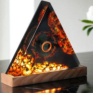 Diorama Power Ring Resin Lamp, Custom Epoxy Resin Lamp, Resin Wood Night Light, Table Lamp, Unique Handmade Gift For Him, Gamer Gift