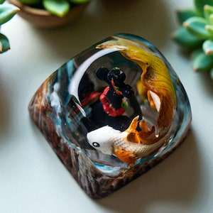 Koi Fish Artisan Keycap, Custom Resin Keycaps, Keycaps Set, ESC Keycap Cherry MX Mechanical Keyboard, Gaming Keycap, Handmade Gift For Him