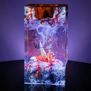 Fire Sword Epoxy Resin Lamp Wood, Custom Resin Lamp, Table Lamp, Glowing Statue, Gamer Decor, Desk Lamp, Handmade Night Light, Father&#39;s Day