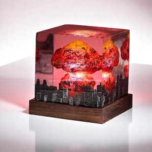 Atomic Boomb Resin Lamp Wood, Custom Resin Lamp, Night Light Wood, Table Lamp, Diorama Lamp, Home Art Decor, Handmade Gift for Him