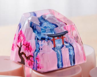 Cherry Blossom Artisan Keycaps Resin, Keycaps Torii Gate Set, Pink Keycap, ESC Keycap Cherry MX Mechanical Keyboard, Handmade Gift For Her