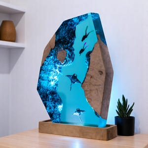Custom Epoxy Resin Lamp, Animation Lamp Wood, Masked Ninja & Healing Girl – Anime Inspired Night Light, Unique Handmde Gift, Father&#39;s Day