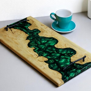 Wood Epoxy Resin Edge Cheese Tray, Metal Handles, Charcuterie Board, Serving Board, Handmade Unique Gift For Her, Housewarming Gift