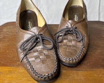 Vintage 70-tal YOSHINOYA GINZA Rinzai Lågklack Oxfords vävda läderskor 6 SÄLLSYNTA