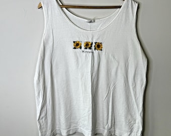 Camiseta sin mangas vintage de los 80 con bordado de girasoles, estilo cottagecore, estampado Montana L