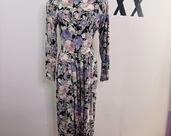 Vintage 90s Floral Romper Drop Waist Pockets Cottagecore Indie S