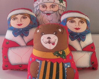 Your Choice! Christmas Russian Nesting Dolls - Fabric Stuffed Father Christmas, Snow Maidens, Teddy Bear
