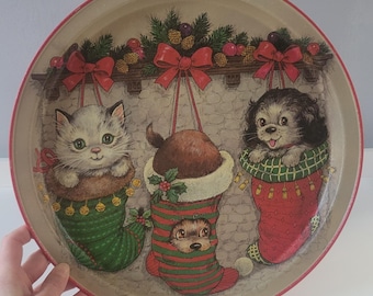 Christmas Kitten Puppy Metal Tray - Potpourri Press 1991