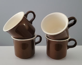 Vintage Brown Coffee Mugs - 6 oz (Set of 4)
