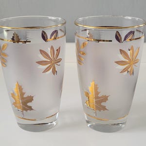 Vintage MCM Libbey Gold Leaf Frosted Cocktail/Water Glasses (set of 2)