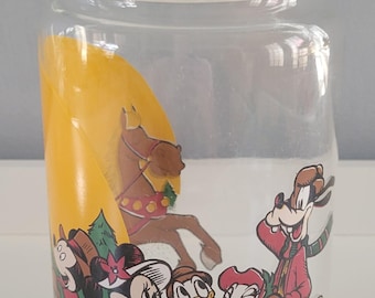 Disney Mickey and Friends Sleigh Ride Christmas Glass Candy Jar