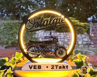 LED Ringlampe Moped | Ostalgie Dekolampe | Personalisiertes Geschenk für Zweitakt-Fans | Tischlampe mit Wunschtext