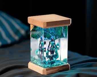 Handmade Anime Resin LED Light, Gamer Decor, Fantasy Figure Display,handmade lamp,fantasy lamp,housewarming gift