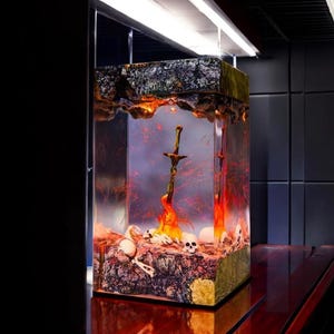 Glowing Sword Night Light Bonfire Glowing Sword Lamp, Glowing Sword fire statues Fire Glowing Sword Figure, Custom Night Light, Gift for Him