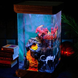 Dragon Volcano Night Light, Handmade LED Smoke Lamp, Fantasy Resin Lamp for Home Decor, Gifts, Gamer Desk, Bedroom Mood Light