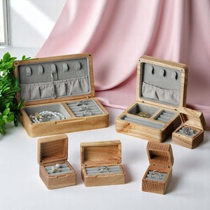 Wooden Jewelry Box with Velvet Lining, Handmade Organizer for Rings, Earrings & Necklaces, Rustic Keepsake Gift for Her, Gift For Mom