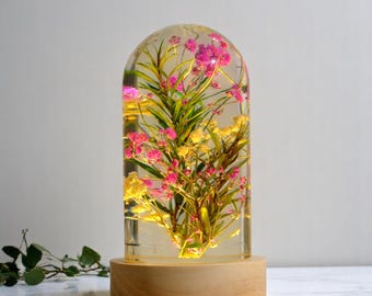 Handgemachte Blumen-Harz-Lampe, botanisches Nachtlicht, Blumenkunst-Dekor