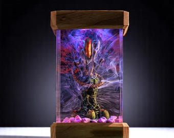 Lámpara de diorama Xenomorph, luz nocturna de resina alienígena de ciencia ficción