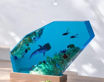 Handmade Scuba Diver Night Light, Whale Shark Resin Ocean Lamp
