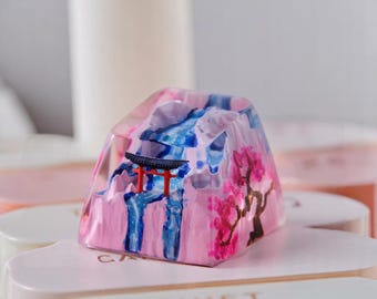 Cherry Blossom Artisan Resin Keycap, Torii Gate, Handmade Gaming Keycap
