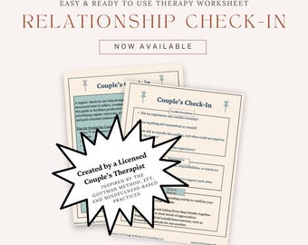 Planilha de Check-In de Terapia de Casal para Imprimir | Guia de Comunicação de Relacionamento | Resolução de Conflitos e Definição de Metas | Download Digital 3pgs