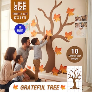 Thankful Tree Printable Large, Gratitude Tree Poster Printable Template, Thanksgiving Thankful Tree, Thankful Tree Tags, Kids Gratitude