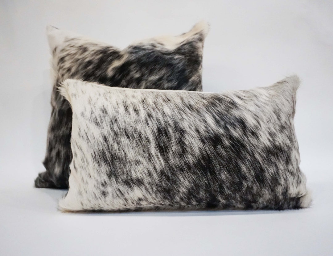 Black White Cowhide Pillow 20x20 or 12x20 Natural Large Brazilian