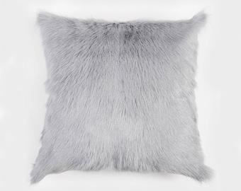 Platinum Gray Goat Fur Pillow | Ethically Sourced, Shorthair, 20x20