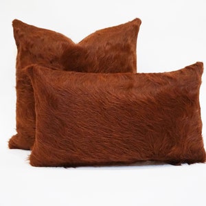 Tobacco Brown Cowhide Pillow 12x20 Or 20x20 | Natural Solid Brown Real Brazilian Cowhide Fur Leather Pillow