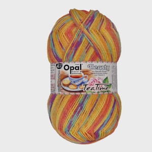 Opal Beauty 5 Tea Time 4-Ply Sock Yarn – Soft Self-Patterning Wool Blend Yarn for Knitting and Crochet, 100g Skein for Socks and Accessories