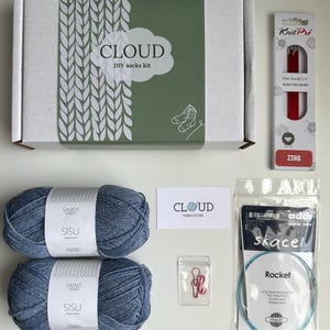 DIY Sock Knitting Kit • Cloud Socks, Yarn + Needles (PDF Pattern)