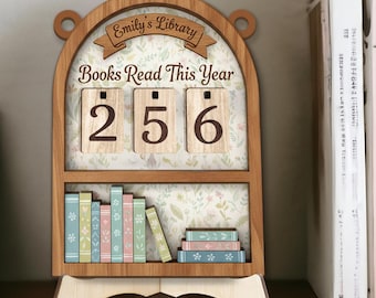 Personalized Wooden Book Tracker: Library Shelf Reading Counter