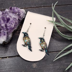 Ornate Raven Crow Earrings – Gothic Black Bird Statement Jewelry, Raven Gifts, Halloween Occult Earrings