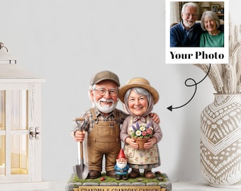 Bloco de acrílico personalizado com foto dos avós, decoração personalizada para jardim de gnomos.