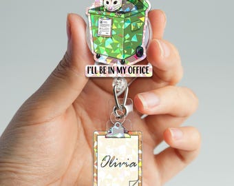 Personalized Opossum Badge Reel: Holographic Funny Nurse ID Holder