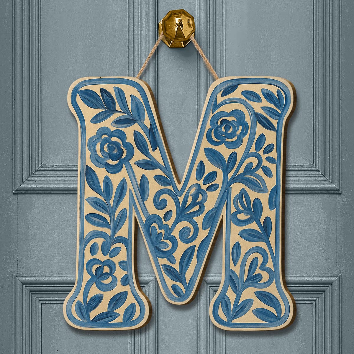 Custom Chinoiserie Monogram Door Hanger: Blue Floral Initial Sign - Etsy