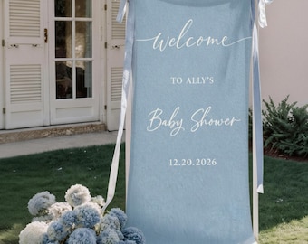 Custom Baby Shower Banner: Personalized Welcome Banner Cotton Linen Fabric Neutral Event Decor